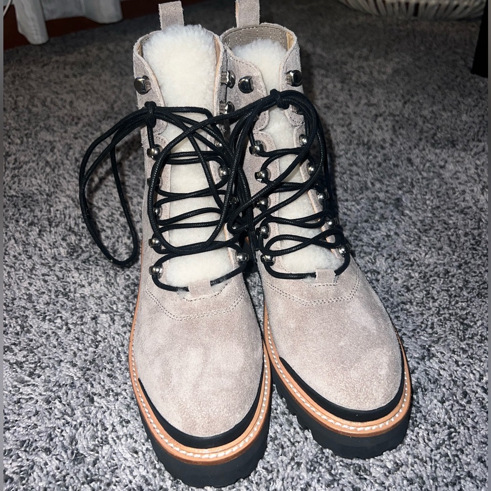 Marc Fisher Izzie genuine shearling lace up boot